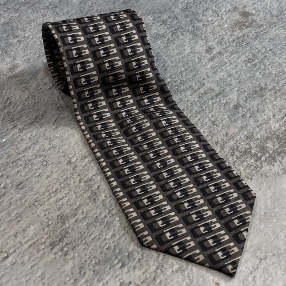 Vintage Black & White Monogram Gucci Tie! GG Logo Silk Italy Y2K